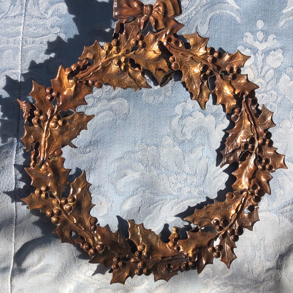 Vtg 3d mixed metal brass Christmas wreath - Picture 7 of 8